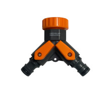 Разветвитель 2-х канальный 1"/ 3/4" ВР с краниками (для шланга поливочного) YM5002A